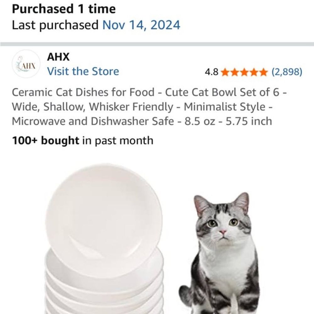 Ceramic Cat Dishes for Food - Cute Cat Bowl Set of 6 - white